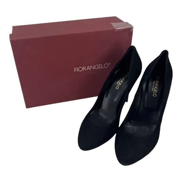 FIORANGELO Italy Pumps Heels Black Suede Leather Women's Sz 39 / 9 NIB $360