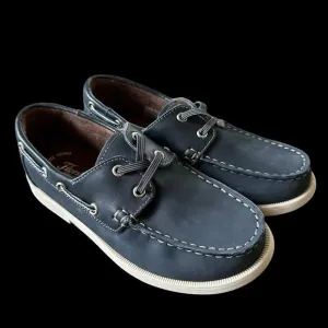 Florsheim Boys size 2M Navy Blue Croquet Jr Boat Shoes Leather Church Wedding