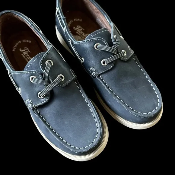Florsheim Boys size 2M Navy Blue Croquet Jr Boat Shoes Leather Church Wedding