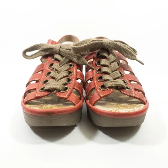 Fly London Yito Leather Strappy Lace Up Wedge Sandals - Women's 39 EU / 8-8.5 US