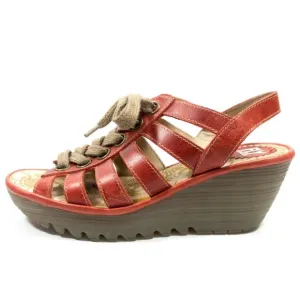 Fly London Yito Leather Strappy Lace Up Wedge Sandals - Women's 39 EU / 8-8.5 US