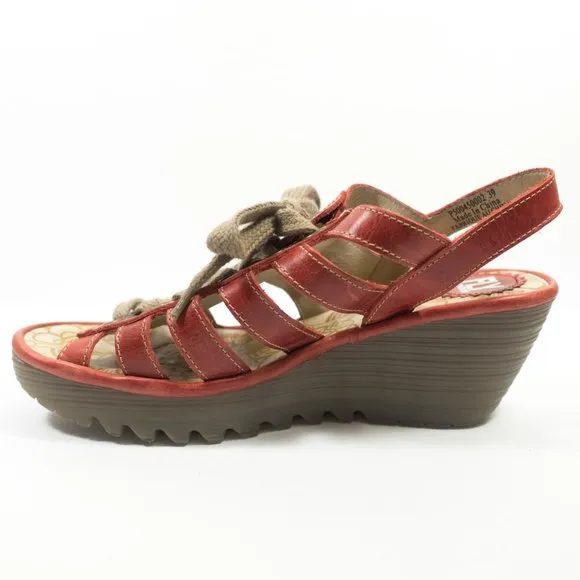Fly London Yito Leather Strappy Lace Up Wedge Sandals - Women's 39 EU / 8-8.5 US