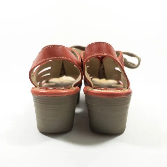 Fly London Yito Leather Strappy Lace Up Wedge Sandals - Women's 39 EU / 8-8.5 US