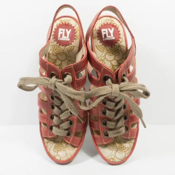 Fly London Yito Leather Strappy Lace Up Wedge Sandals - Women's 39 EU / 8-8.5 US