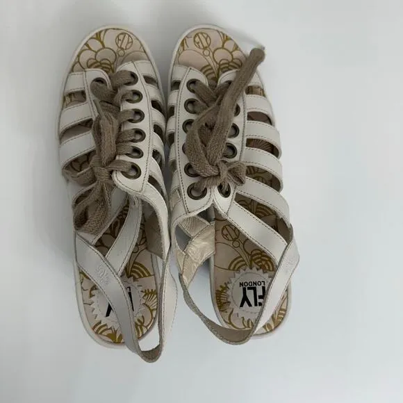 Fly London Yito Wedge Strappy Sandals Off White Sz 41 (US 10.5)