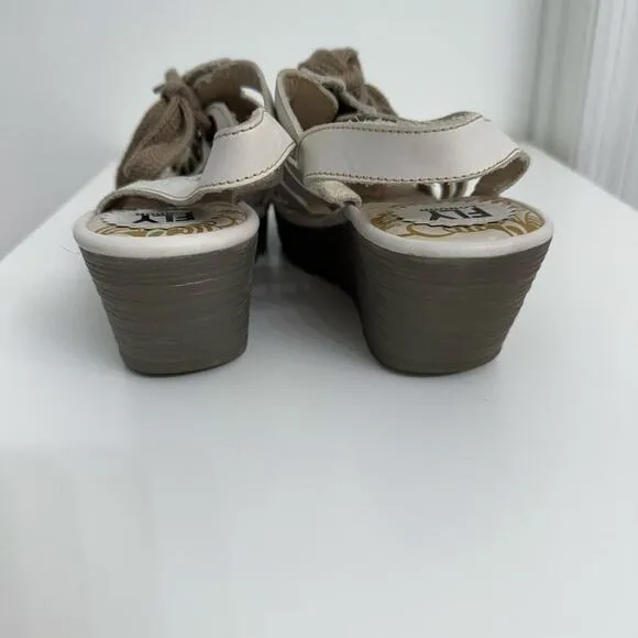 Fly London Yito Wedge Strappy Sandals Off White Sz 41 (US 10.5)
