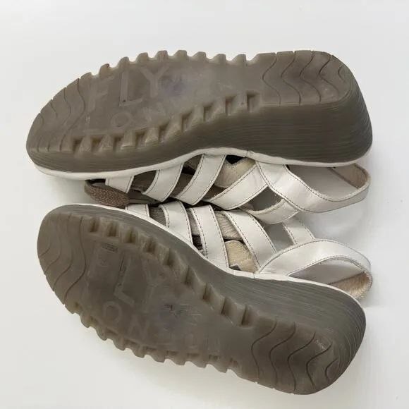 Fly London Yito Wedge Strappy Sandals Off White Sz 41 (US 10.5)