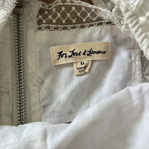 For Love And Lemons Amandine Mini Dress Off White Lace Short Sleeve Embroidered