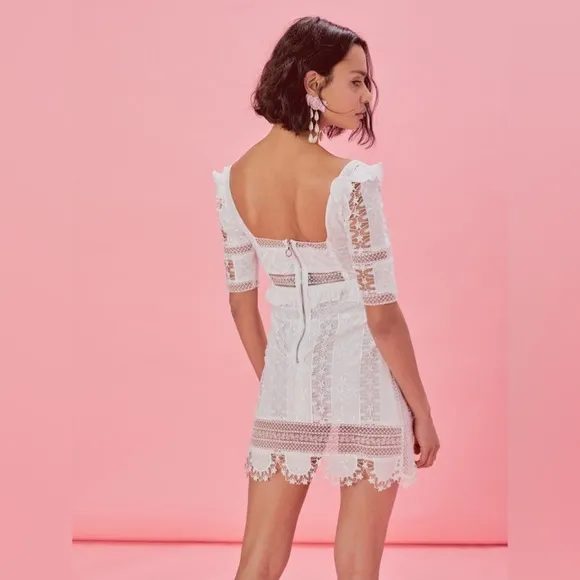 For Love And Lemons Amandine Mini Dress Off White Lace Short Sleeve Embroidered