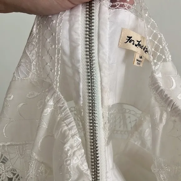 For Love And Lemons Amandine Mini Dress Off White Lace Short Sleeve Embroidered