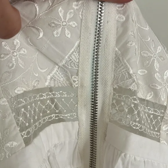 For Love And Lemons Amandine Mini Dress Off White Lace Short Sleeve Embroidered