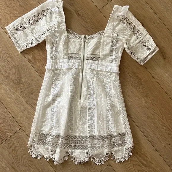 For Love And Lemons Amandine Mini Dress Off White Lace Short Sleeve Embroidered