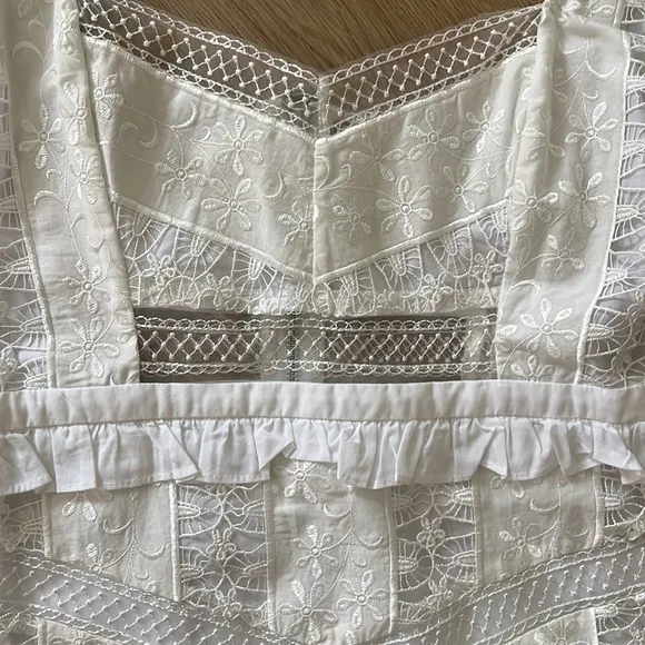 For Love And Lemons Amandine Mini Dress Off White Lace Short Sleeve Embroidered