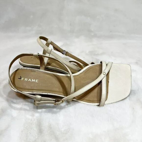 Frame Le Braxton Strappy Sandals Heels Women’s Sz 37.5 / 7 US Ivory Leather