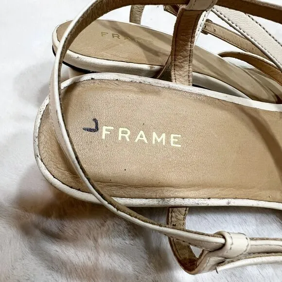 Frame Le Braxton Strappy Sandals Heels Women’s Sz 37.5 / 7 US Ivory Leather