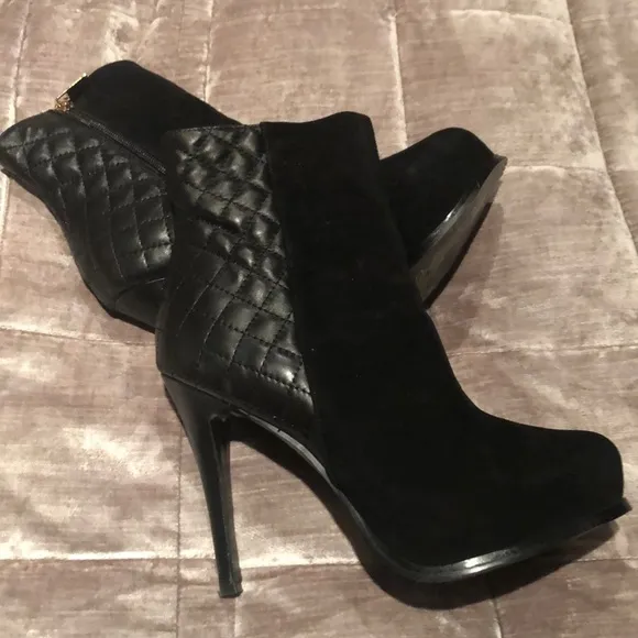 FRANCINI Quilted Leather &amp; Suede High Heel Booties Shoes