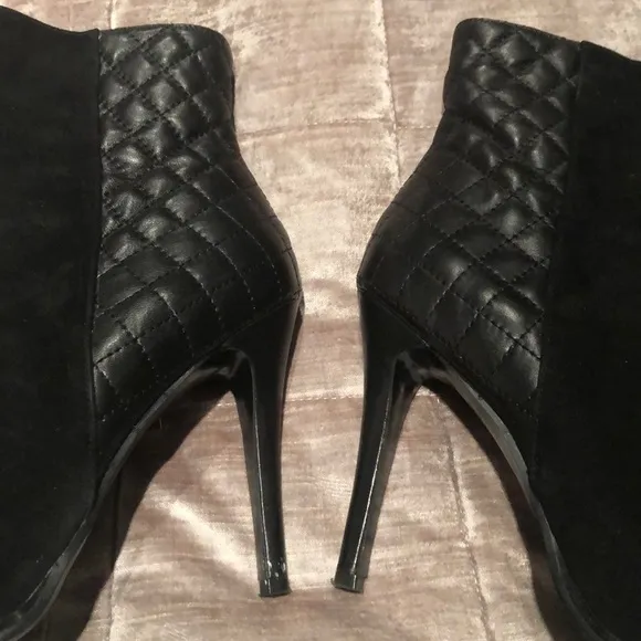 FRANCINI Quilted Leather &amp; Suede High Heel Booties Shoes