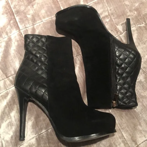 FRANCINI Quilted Leather &amp; Suede High Heel Booties Shoes