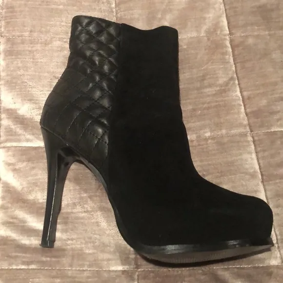 FRANCINI Quilted Leather &amp; Suede High Heel Booties Shoes