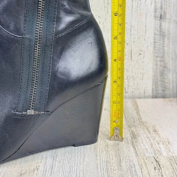 Franco Sarto black leather wedge heel knee high boots 7M