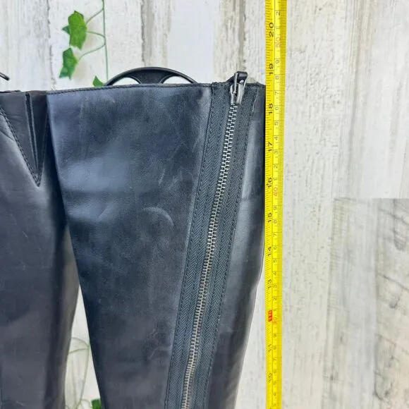 Franco Sarto black leather wedge heel knee high boots 7M