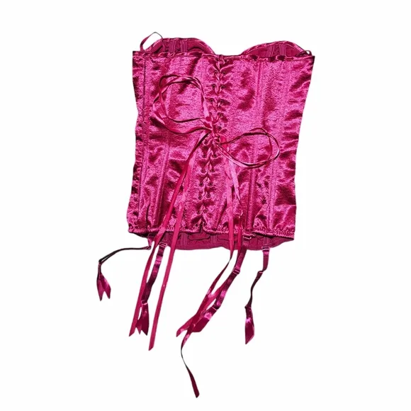 FREDERICKS OF HOLLYWOOD PINK RUCHED STRAPLESS CORSET &amp; g-string SZ M MEDIUM