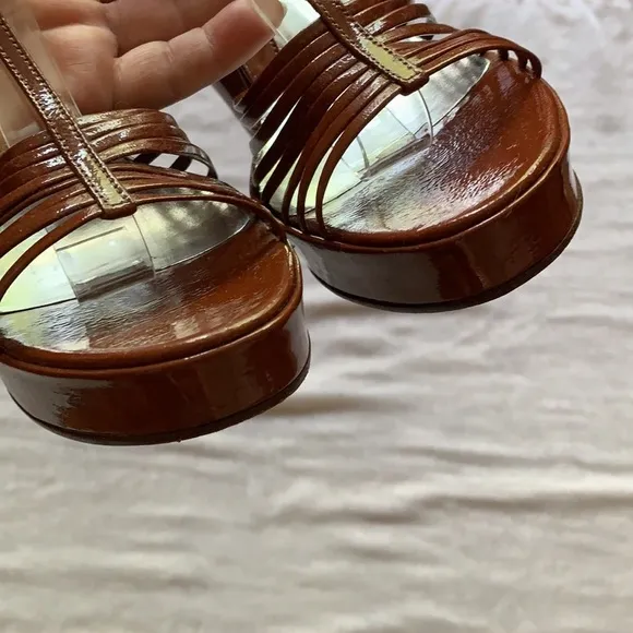 Free Lance Paris Patent Leather Strappy Platform Heel Sandals 37.5
