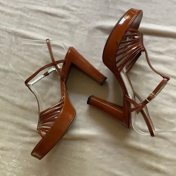 Free Lance Paris Patent Leather Strappy Platform Heel Sandals 37.5