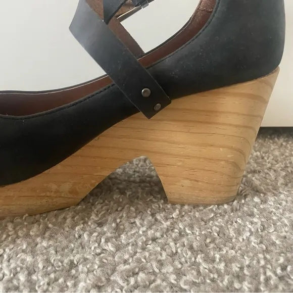 FREE PEOPLE Buena Vista Black Leather Mary Jane Clogs Platforms Heel