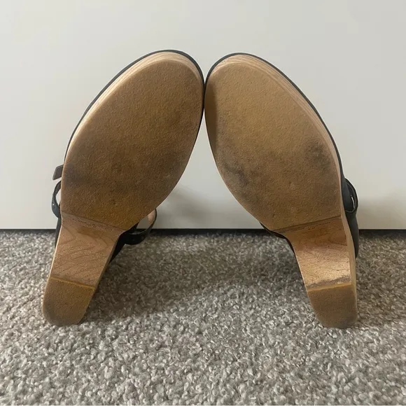 FREE PEOPLE Buena Vista Black Leather Mary Jane Clogs Platforms Heel