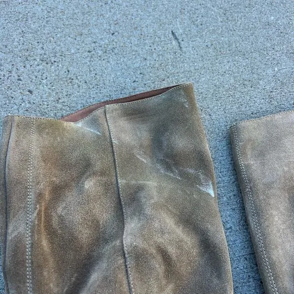 Free People Elle Suede Leather Beige Souchy Heeled Knee High Boots Size 40