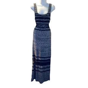 Free People Hazy Daze Gray Black Sheer Lace Sexy Knit Maxi Dress w Slits S NICE!