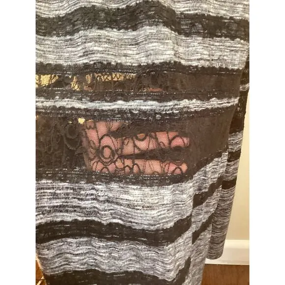 Free People Hazy Daze Gray Black Sheer Lace Sexy Knit Maxi Dress w Slits S NICE!