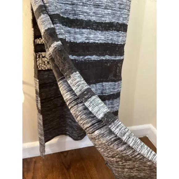 Free People Hazy Daze Gray Black Sheer Lace Sexy Knit Maxi Dress w Slits S NICE!