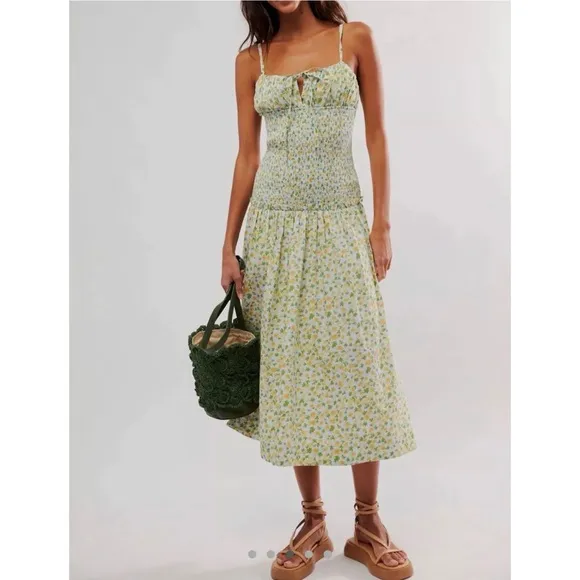 Free People Lavender Daze Dress Green Combo