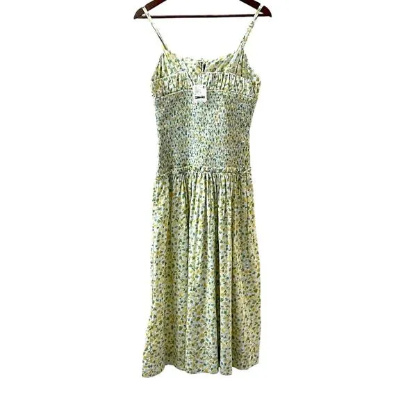 Free People Lavender Daze Smocked Midi Dress in Green Combo Size Small NEW