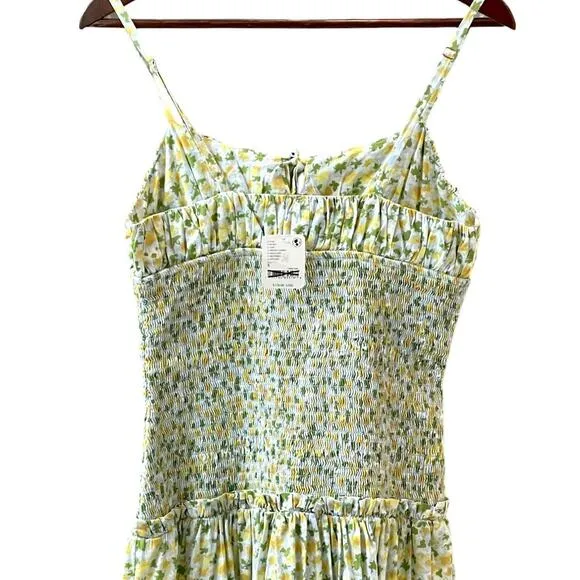Free People Lavender Daze Smocked Midi Dress in Green Combo Size Small NEW