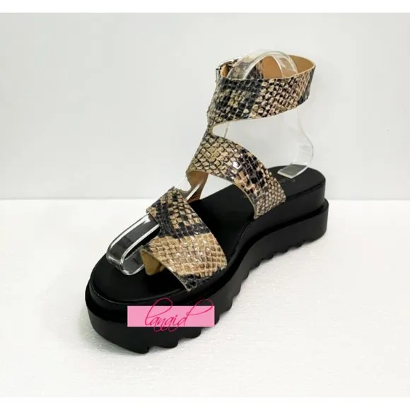 Free People Snakeskin Lug Sole Sandals Leather Snake Reptile Cut-Out Strappy 36