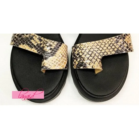 Free People Snakeskin Lug Sole Sandals Leather Snake Reptile Cut-Out Strappy 36