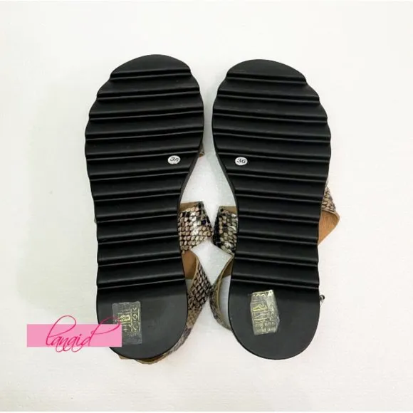 Free People Snakeskin Lug Sole Sandals Leather Snake Reptile Cut-Out Strappy 36