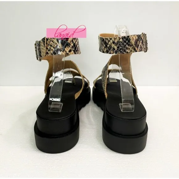 Free People Snakeskin Lug Sole Sandals Leather Snake Reptile Cut-Out Strappy 36