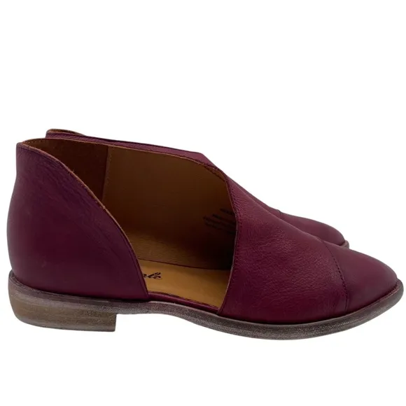 Free People Womens Shoes Royale Flats Sz 6.5 Red Leather Bootie Cut Out Colorful