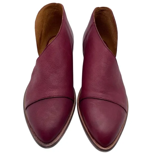 Free People Womens Shoes Royale Flats Sz 6.5 Red Leather Bootie Cut Out Colorful