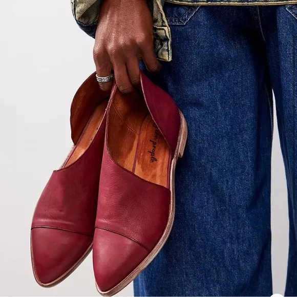 Free People Womens Shoes Royale Flats Sz 6.5 Red Leather Bootie Cut Out Colorful