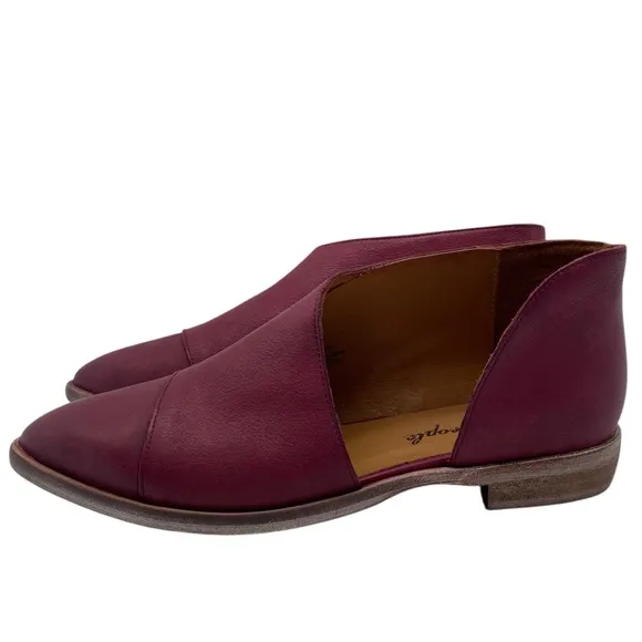 Free People Womens Shoes Royale Flats Sz 6.5 Red Leather Bootie Cut Out Colorful