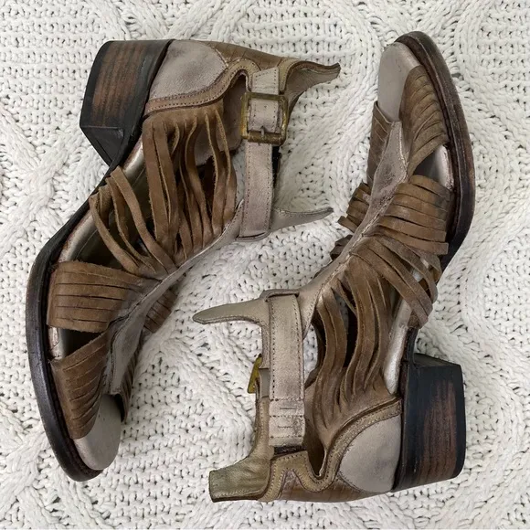 Freebird by Steven Arrow Stone Brown Leather Strappy‎ Open Toe Heeled Sandals