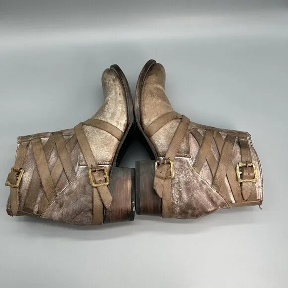 Freebird Sammi Womens 8 Buckle Western Booties Distressed Ankle Heel Boots Shoes