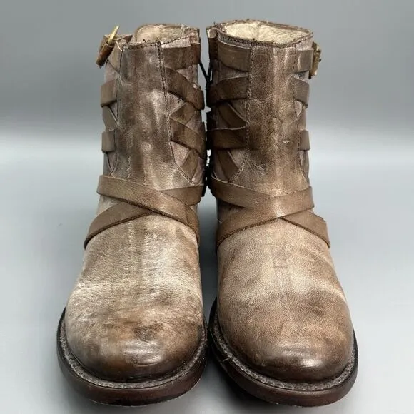 Freebird Sammi Womens 8 Buckle Western Booties Distressed Ankle Heel Boots Shoes