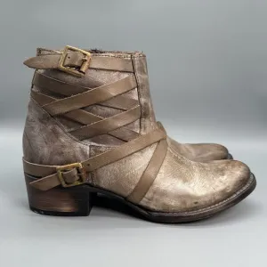 Freebird Sammi Womens 8 Buckle Western Booties Distressed Ankle Heel Boots Shoes