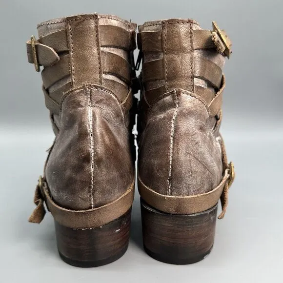 Freebird Sammi Womens 8 Buckle Western Booties Distressed Ankle Heel Boots Shoes